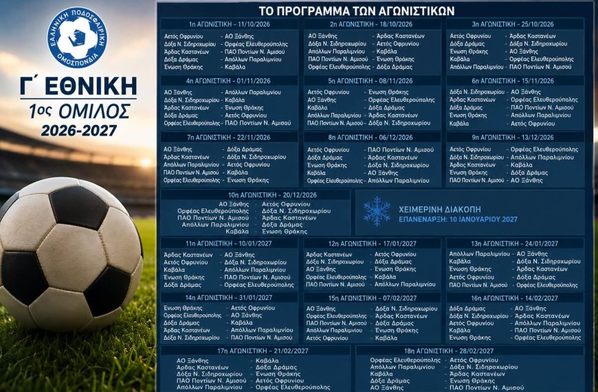 Σέντρα στις 11 Οκτωβρίου για τον 1ο όμιλο της Γ’ Εθνικής – Ανακοινώθηκε το πλήρες πρόγραμμα